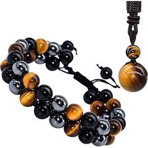 Triple Protection Bracelet,Made By Hand Crystal Bracelet For Men Women Tiger Eye